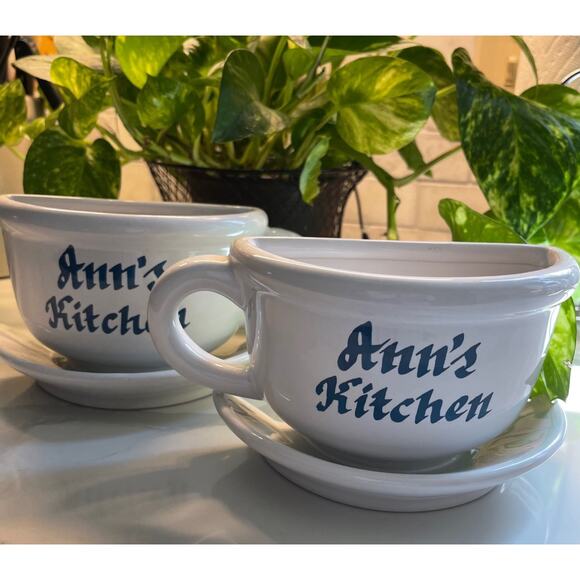 Customized & Personalized Other - Personalized Ann's Kitchen Stoneware Decorative Tea Cups and Saucers